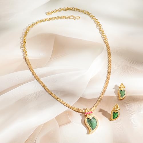 Image of Rubans Necklace Set Gold Plated Traditional Stylish Floral Theme Jewellery Gift for Women & Girls