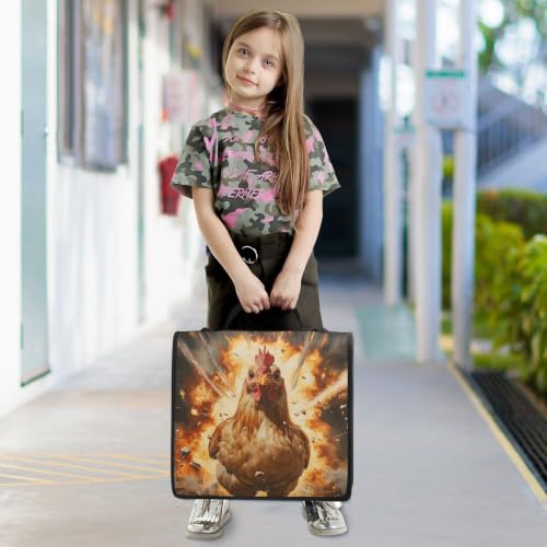 Image of Custom 3 Ring Zipper Binder Funny Rooster Cock Explosion Behind Personalized Name 1.5 Inch Binders Large Capacity Multi Pockets for School Office Supplies