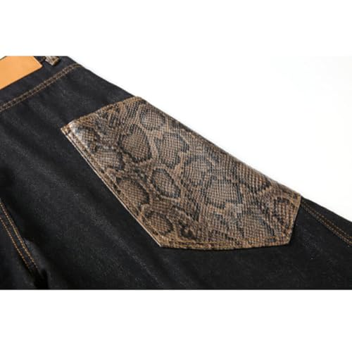 HZCX FASHION Mens Vintage Machete Cargo Pants Baggy Denim Wide Leg Jeans with Snakeskin Pockets Tapered Denim Trousers4