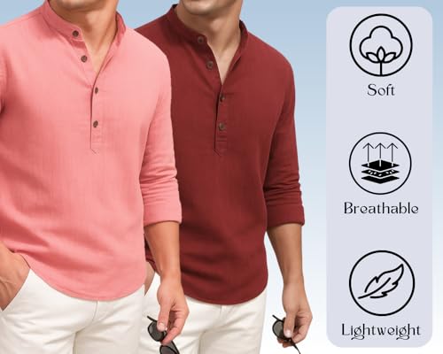 Image of DEEMOON Combo of Men's Cotton Blend Solid Regular Fit Full Sleeve Short Kurta | Men's Trendy Short Kurta Pack of 2 (Available in Plus Size & Combo Packs)