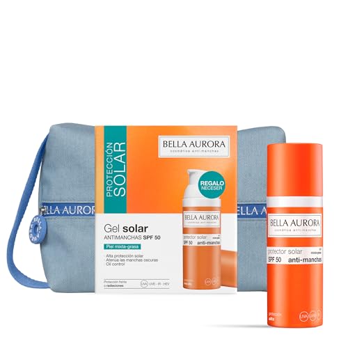 Bella Aurora Pack Protector Solar Antimanchas SPF 50 Piel Mixta-Grasa | Fotoprotección Facial UVA UVB IR HEV | Acabado Mate y Oil Control | Neceser de Regalo | 50 ml