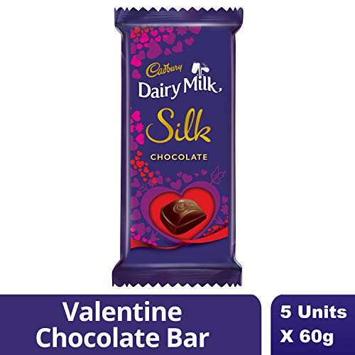 Image of Cadbury Dairy Milk Silk Valentine Chocolate Bar, 5 x 60 g & Dairy Milk Silk Valentine Chocolate Bar, 2 x 150 g & Dairy Milk Silk Fruit and Nut Chocolate Bar, 137g (Pack of 3)