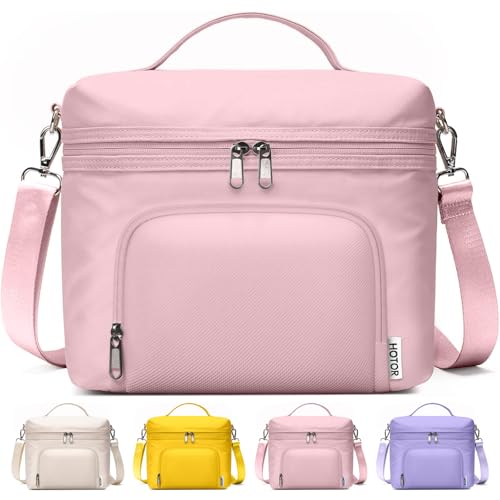 HOTOR Lunch Box for Women - Insulated Lunch Bag with Spacious 8L Capacity, PU Leather Cooler Bag, Water-Resistant & Easy to Clean, Ideal for Work or Everyday Use, Pink, 10.0