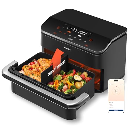 COSORI Heißluftfritteuse 2 Kammern Dual Blaze TwinFry 10L Airfryer mit 4 Heizrohren und flexiblen Kammern gleichmäßige Hitzeverteilung Temperatur bis 240 Grad C Schwarz TF102S