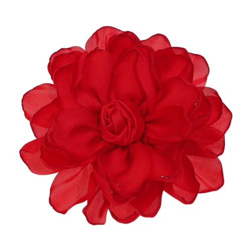 Image of Fabric Rose Flower Brooch Pin 4 Inch Large Handmade Satin Floral Lapel Pin for Women Girls Wedding Party Dance Dress Clothes Decoration