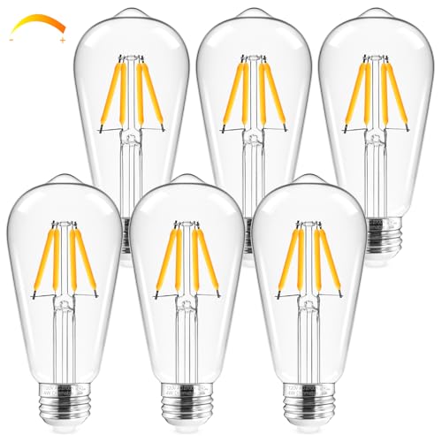 Hizashi Edison Bulbs 40 Watt LED Dimmable, E26 LED Bulb 2700K Warm White, ST58/ST19 Vintage Light Bulbs, UL Listed, 4W 450lm 95+CRI E26 Base, Clear Glass, Pack of 6 Warm White 2700k 6 Pack