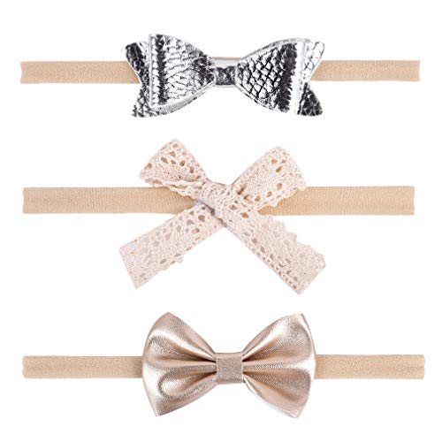 DEEKA Headbands Bows with Soft Nylon Elastic Headband 3PCS Hair Bows Hair Band for Baby Girls