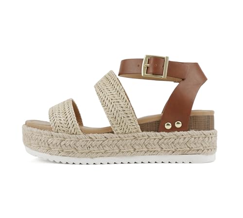 Image of Soda Top Shoe Bryce Open Toe Buckle Ankle Strap Espadrilles Flatform Wedge Casual Sanda