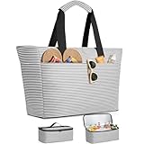 ISEYOU Strandtasche XXL Familie mit Kühltasche, Groß Strandtasche mit Reißverschluss Wasserdicht Sanddicht, Handtasche Damen 49L, Faltbar Badetasche für Urlaub Reisen Fitnessstudio Picknick