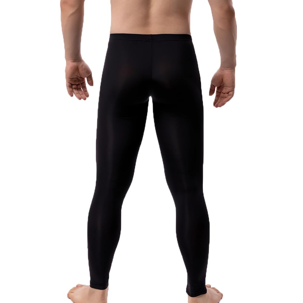 Leggings transparentes de seda de hielo para hombre, ropa interior, pantalones elásticos de tiro bajo, pantalones largos