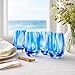 Blue Rose Polish Pottery - Blue Cobalt and Opal Confetti Water Glass Set - 5.5