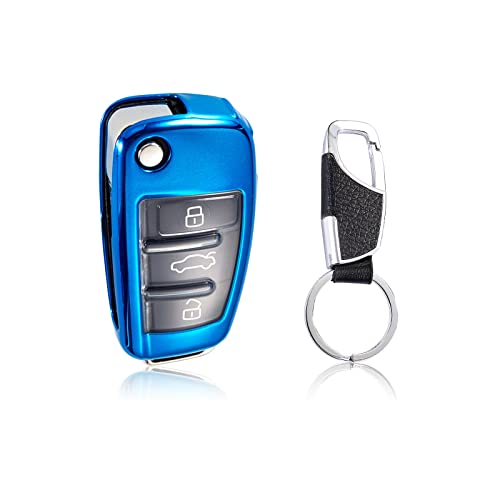 Image of Car Key Fob Cover for Audi A3 A4 A5 A6 Q3, Key Protection Key Holder for Audi C5 C6 B6 B7 B8 Q7 S3 TT, Blue, Small