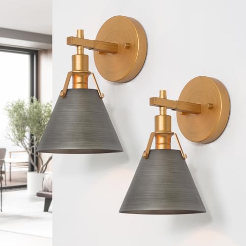 Image of KSANA Wall Sconces Set of Two, Brushed Antique Gold and Silver Sconces Wall Lighting 2 Pack, Modern Indoor Wall Sconce Light for Bathroom, Kitchen, Living Room, Hallway, Powder Room