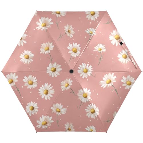 Sletend Durable Umbrella Anti-UV Fashion Print Umbrella White Daisy Compact Travel Umbrella Waterproof Umbrella Anti-UV Protection