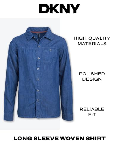 DKNY Boys' Shirt - Classic Fit Woven Long Sleeve Button Down Shirt - Casual Collared Shirt for Boys (8-20)2