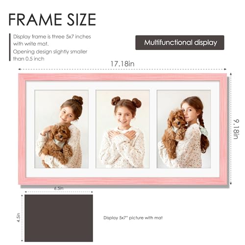 Image of DUENPY 8x16 Collage Picture Frame 5x7 Collage Picture Frame Displays Three 5x7 inch Photos or 8x16 (Without Mat) for Available Horizontal Wall Mounting Display and Vertical Pink