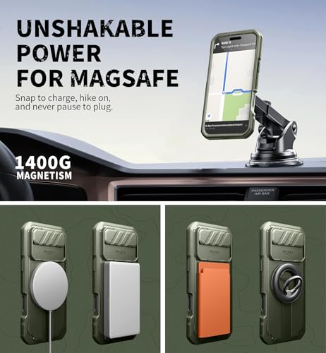 Image of Dexnor for iPhone 17 Air Case with Slide Camera Cover & Adjustable Kickstand & Built-in Screen Protector, Compatible Wireless Charging,Rugged Cases Heavy-Duty Magnetic Protective Cover,Army Green