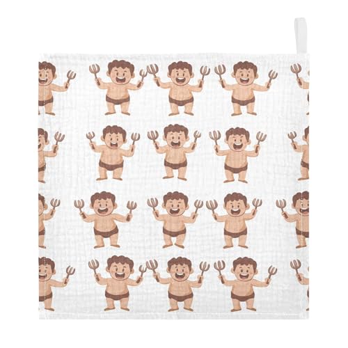 vvfelixl Cartoon Beef Eating Strongman Baby Burp Cloths Baby Muslin Washcloths for Boys Girls Cotton Babys Face Towel for Newborn Infants Soft and Absorbent 11.8 X 11.8 in, 5 Pack