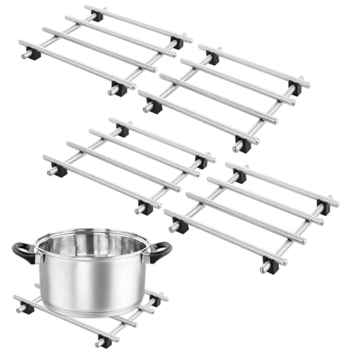 LOPYXBR 4 PCS Trivets for Kitchen Worktops, 18 x 18 cm Hot Pan Stand for Worktops, Square Stainless Steel Trivets for Hot Pans, Anti Slip Trivet Kitchen Worktop Protector for Kitchens Worktop