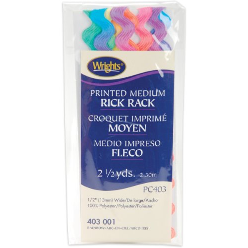 wrights 117-403-001 cotton printed rick rack trim rainbow medium 25-yard