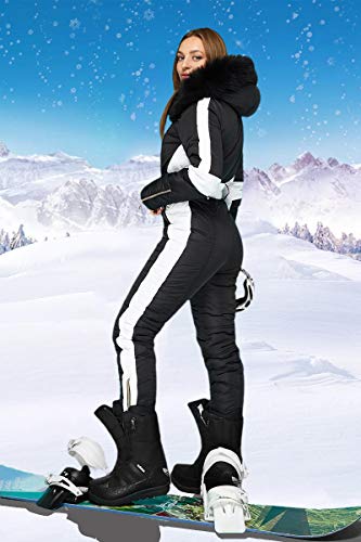 Yousify Womens Winter Onesie Ski Jumpsuits Outdoor Sports Waterproof Snowsuit Removable Faux Fur Collar Coat Jumpsuit - Thumbnail 6
