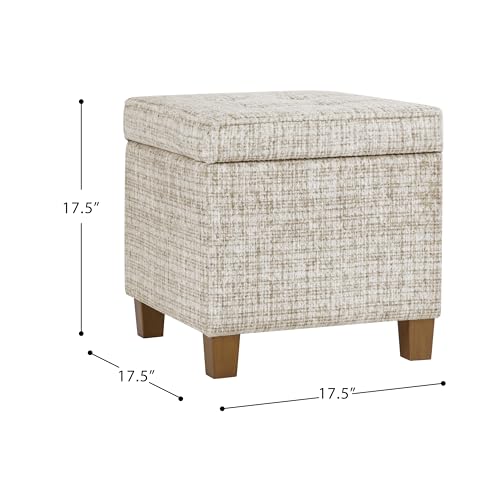 Image of HomePop 18 inch Square Tufted Storage Ottoman - Cream Textural Woven