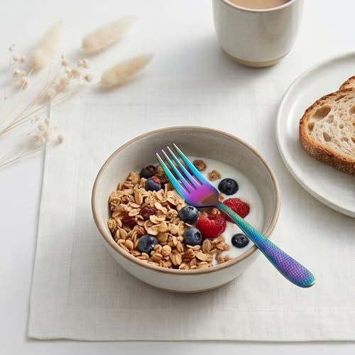 Image of Hammered Rainbow Silverware Set | 20-Piece Premium Stainless Steel Flatware Set | Dishwasher Safe Cutlery Set for Home, Restaurant & Gifting