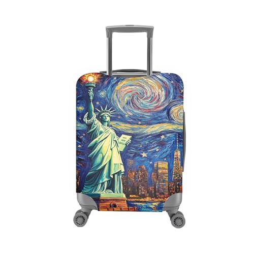 Image of Mumeson Statue of Liberty Cow Luggage Cover for Suicase Elastic Suitcase Protectors Protective Zipper Luggage Covers Fit 18-32 Inches Suitcase