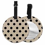 TKS MITLAN 1 Pcs Luggage Tag Polka Dot Privacy Cover ID Label Address Card for Travel Bag Suitcase Black and White Simple Modern Fashion Leather Luggage Tag for Women Men Girls Travel(Round)