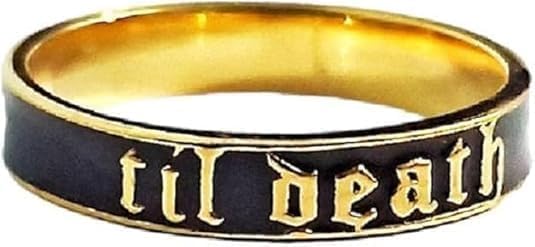 6mm and 4mm Wide Til Death Black Enamel Ring,Sterling Silver Band with Black Engraving, Gothic Wedding or Promise Ring, Stacking Anniversary Band, Personalized Jewelry for Her