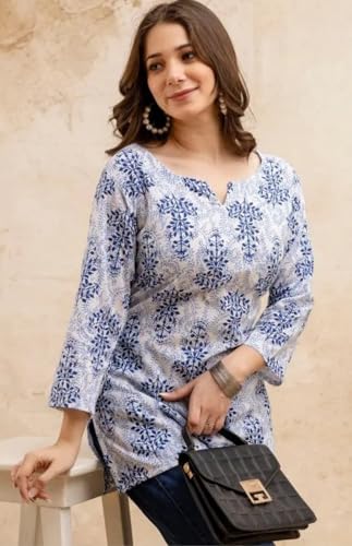 Image of Women's Short Kurti in TopsTunic Rayon Cotton Blend | Ladies Ethnic Tunic