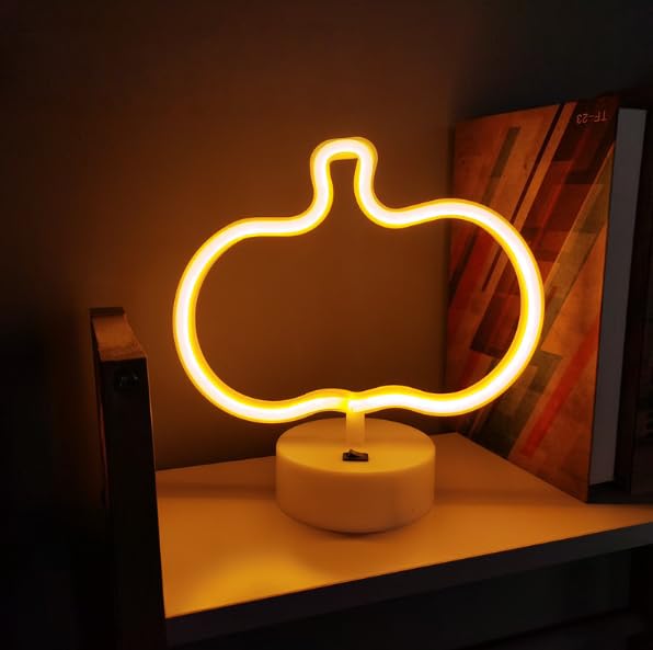 Halloween Pumpkin Neon Sign Lamp Dimmable LED with Standable Base and Touchable Switch,USB or 3-AA Battery Powered Neon Signs LED Desktop