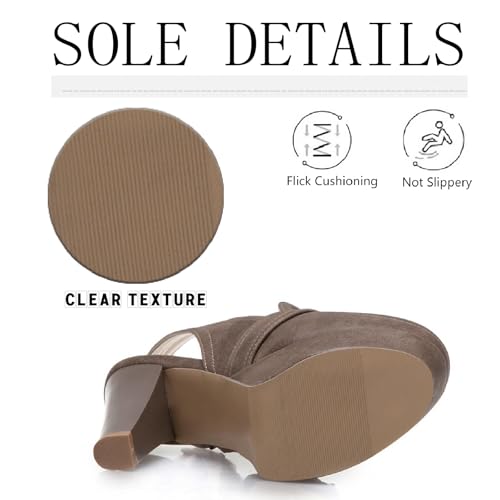 Women's Leather Platform Slingback High Heels Pumps with Adjust Ankle Strap Fashion Comfort Closed Pointed Toe Increase Height Chunky Heel Sandals for Work Office Party Dress Shoes4