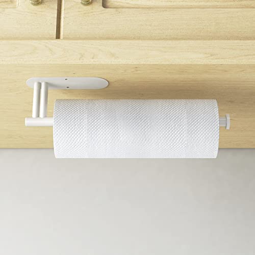 Paper Towel Holder Under Cabinet, New Upgrade Double Rod Bearing Self-Adhesive Or Drilling Wall Mounted Paper Towels Rolls Holder For Kitchen,White #TOP6