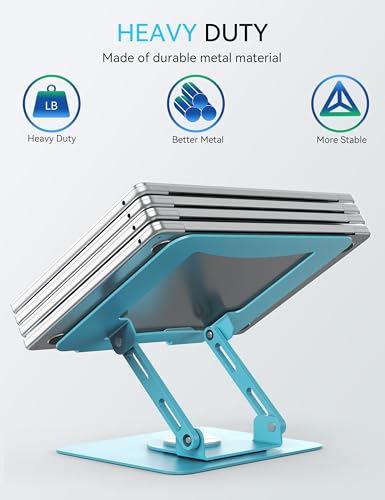 SOUNDANCE 360 Rotating Laptop Stand, Ergonomic Computer Riser for Desk, Adjustable Height Multi-Angle Metal Holder, Foldable Portable Notebook Elevating Base for Office & Home, Blue - Image 7