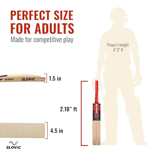 Image of Slovic Cricket Bat [Size 8] | Full Size Wooden Tennis Bat for Cricket | Poplar Willow Cricket Bats for Kids & Adults | Ideal for Indoor & Outdoor | Lightweight Bats Practice for Cricket kit
