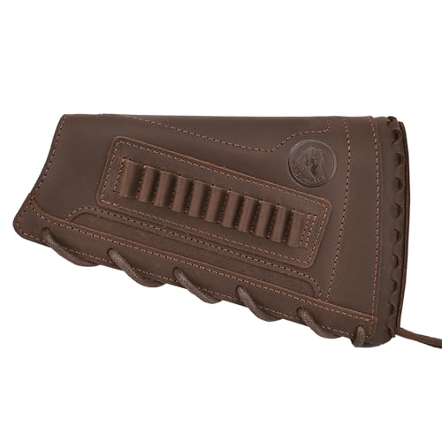 Handmade Leather Buttstock Cheek Rest with Rifle Ammo Holder for.308, 30-30, .357, 45-70 .22LR 12GA 16GA 20GA (Brown(.22lr .22mag .17hmr), Lefty Shooter)