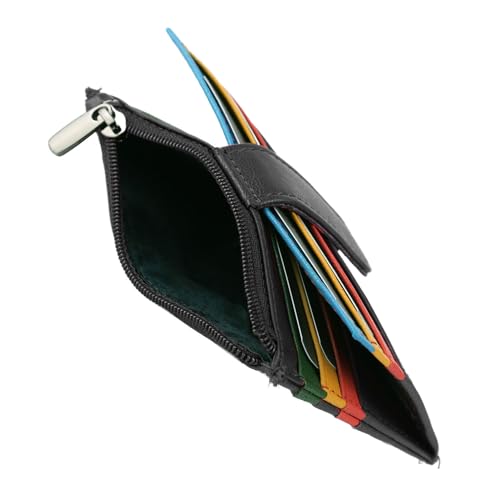 Laura Biagiotti Etui na karty kredytowe ze Skóry Naturalnej, Kompaktowy Portfel Unisex, Czarny z Wielokolorowym Wnętrzem i Kieszonką na Monety
