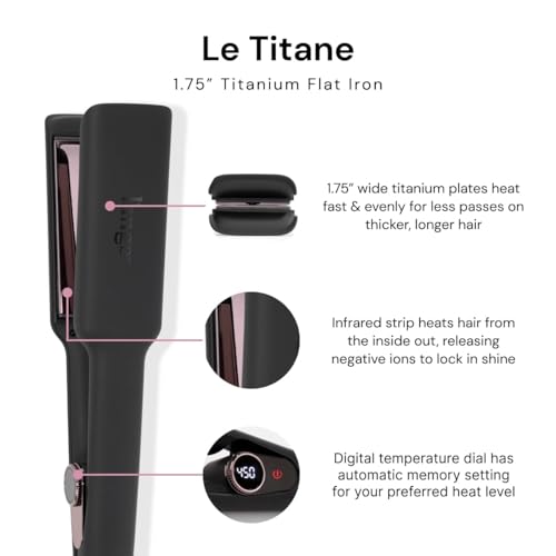 L'ANGE HAIR Le Titane Titanium Flat Iron | Hair Straightener with Curved Edges for Versatile Styling | Dual Voltage Flat Iron with Infrared Heat & Adjustable Temperature | 1.75" Black - image 2