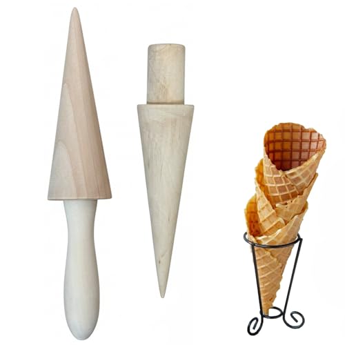 Moule à Cône en Bois 2 Pièces Rouleau de Gaufres Mouler, Moule de Cornets de Crème Glace, Cone Cuisine, Convient pour Faire des Gaufres et des Cornets de...