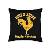 Rise & Shine Mother Cluckers Funny Retro Rooster Chicken Throw Pillow