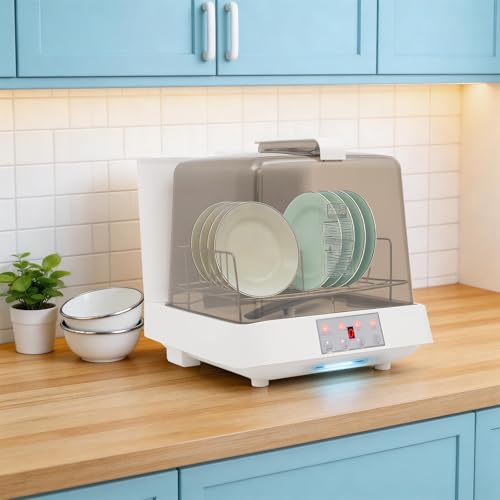 Image of Portable Countertop Dishwasher, 800W Mini Dishwasher 18.89x14.96x15.74in Dish Washing Machine with See-Through Window, Touch Control, 360 Lower Spraying for Small-Sized Houses (White-3)