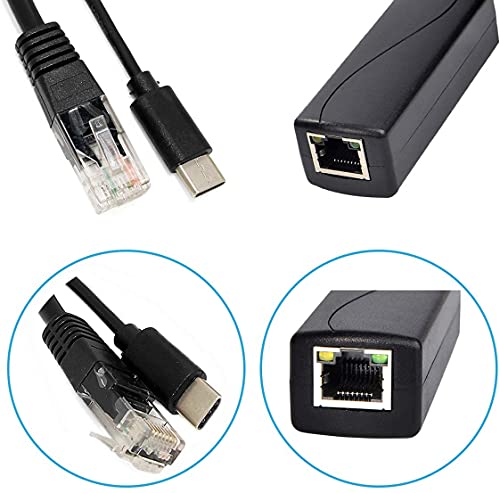 Image of Gigabit Type C PoE Splitter 5V 3A, IEEE 802.3af /at Standard, 10 /100 /1000Mbps Type C Power Over Ethernet Splitter with RJ45 Port and TYPEC Port(TYPEC0503G Black)