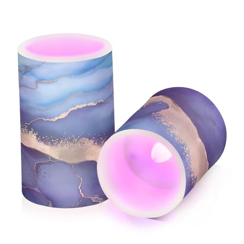 Image of YETTASBIN Blue Marble Flameless Candles with Remote Control and Timer, Adjustable Brightness Long Lasting Battery Operated LED Pillar Candles for Indoor Outdoor Party Holiday Home Decor, 2 Pack