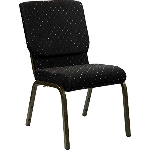 Flash Furniture HERCULES Series 18.5''W Stacking Church Chair in Black Dot Patterned Fabric - Gold Vein Frame