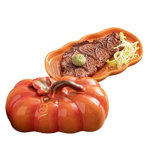 beolzye 蓋付きバターディッシュ 陶器製 | ハロウィン カボチャ プレート | 蓋付きキッチンデザートプレート チーズ・ステーキ・フルーツ用 ホリデー・ハロウィン・パーティー・サンクスギビング向け