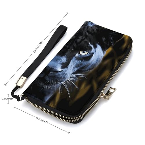 Panther With Blue Eyes Ladies' Leather Wallet With Hand Strap Slim Vertical Purse Wallets Card Case Long Zip Around Long Wallet Credit Cards Holder Phone Clutch2