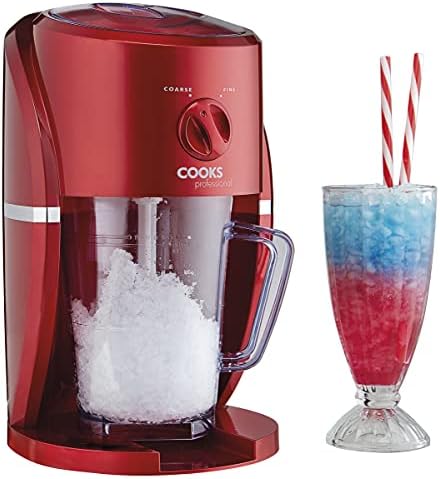 Electric Ice Crusher Slush Maker Slushy Snow Cone Machine for Slushies and Cocktails adjustable grinder settings 1.1 Litre capacity Red by Cooks Professional