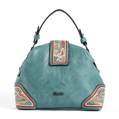 Image of EXOTIC Zenvira Artisan Satchel Bag with Embroidered Detailing, Structured Silhouette, Detachable Sling Strap Purse