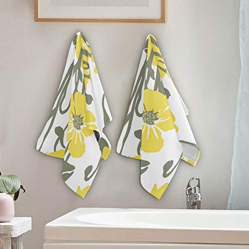 Trendy Novelty Design Yellow Flowers Pattern Printed Hand Towel For Bathroom Set Of 2 Absorbent Cotton Face Towel Multipurpose For Hotel Gym Guest Spa Yoga Home Decorative,28X14In #TOP3